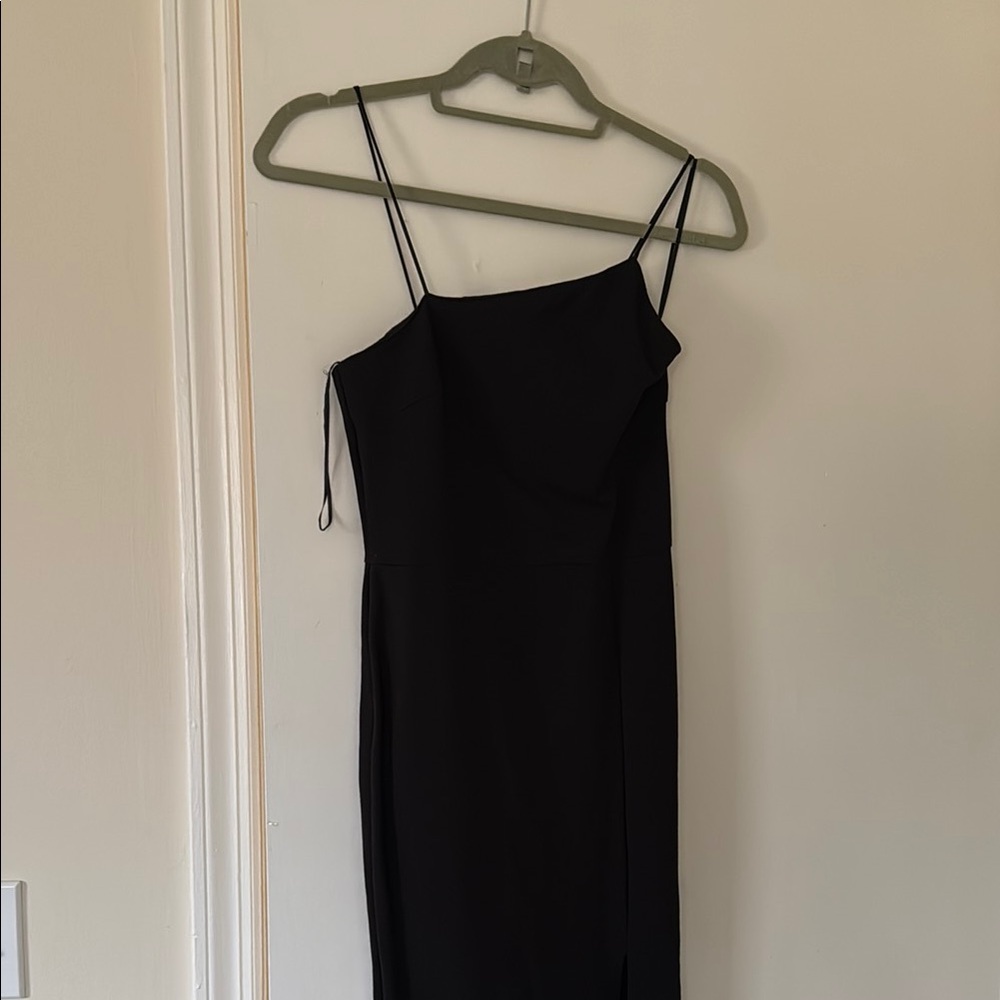 Black Asymmetrical Spaghetti Strap Dress